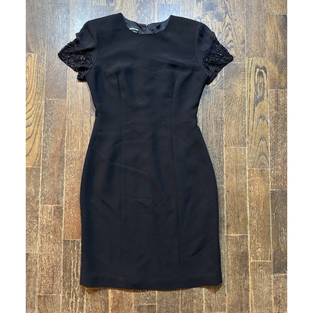 Donna Morgan Dress Size 6 Black Sheath Evening‎ Party Pretty Shear Short Sleeves